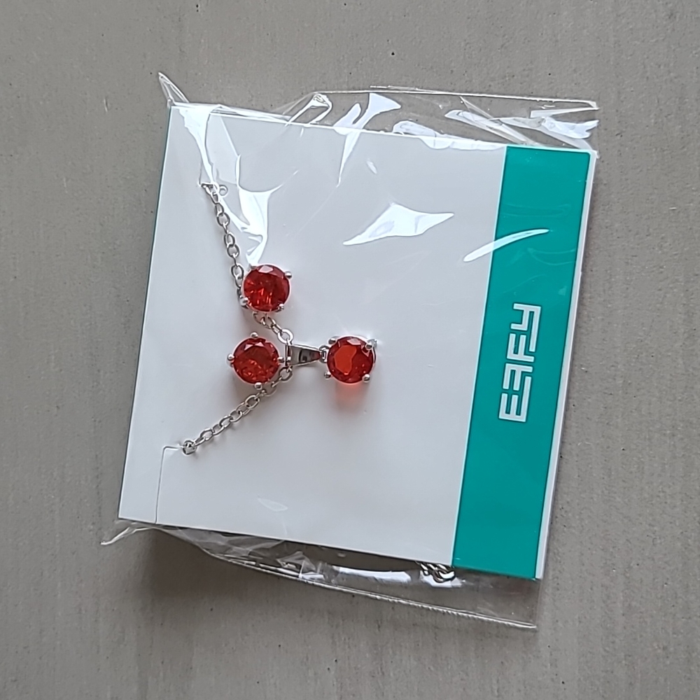 Effy Necklace & Earrings - Red Stone